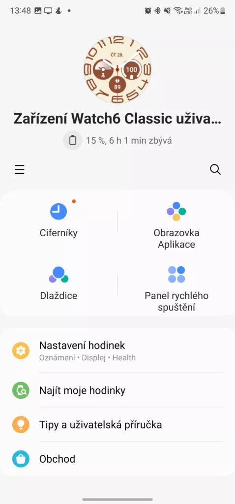 Galaxy Watch6 prostředí nastavení galaxy wearable
