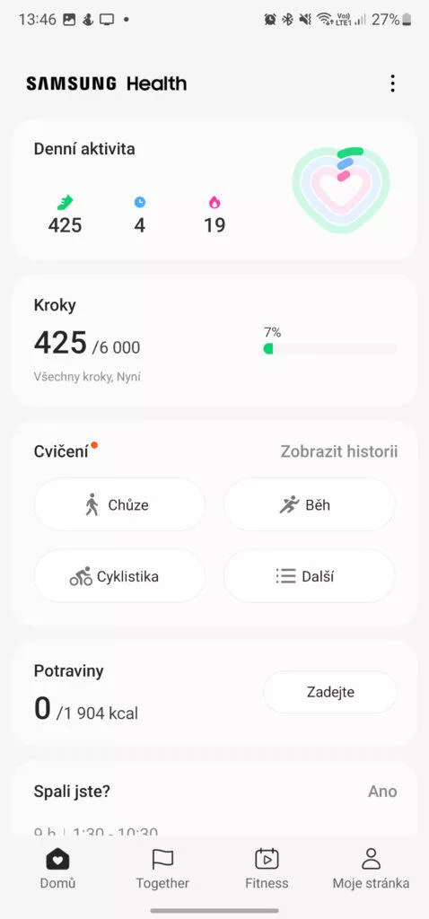 Galaxy Watch6 prostředí Samsung Health kroky