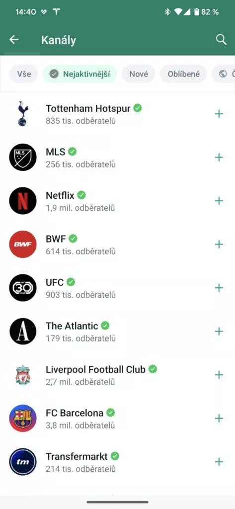 whatsapp populární kanály