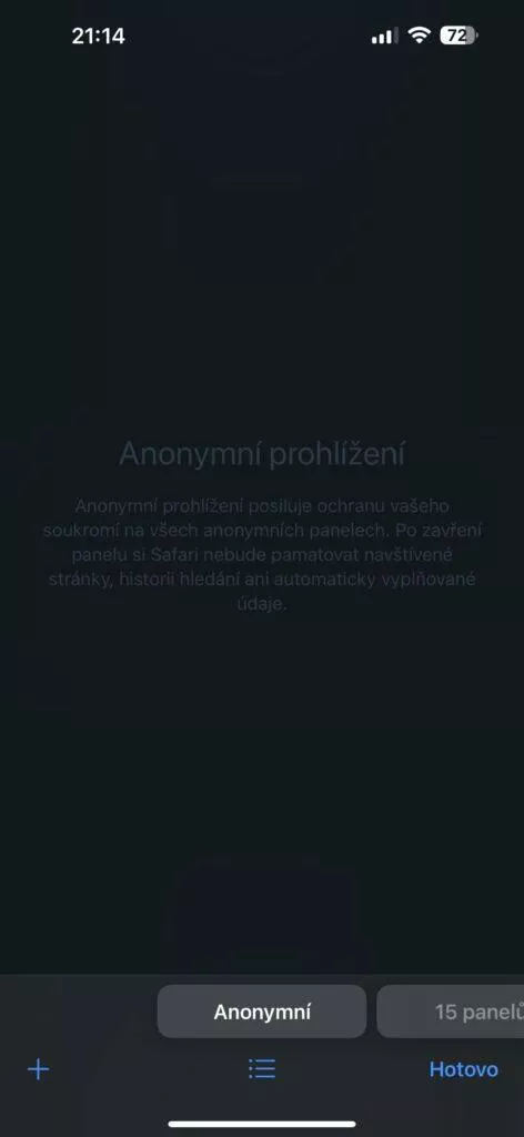anonymní prohlížení safari