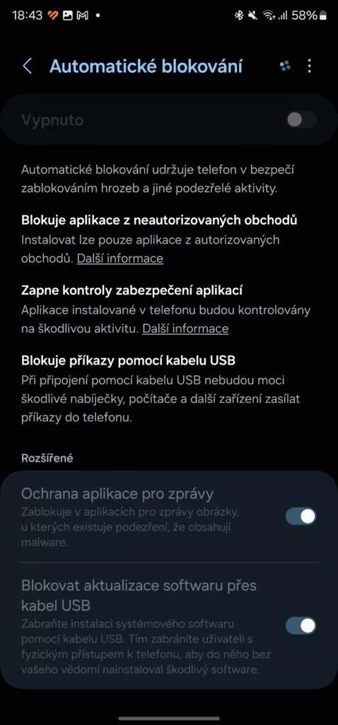 automatické blokování one ui 6