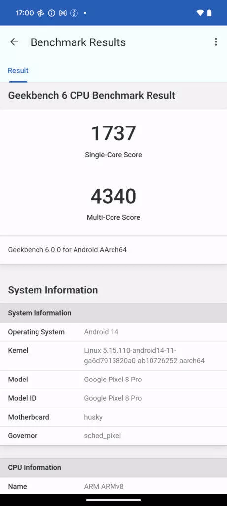 Google Pixel 8 Pro geekbench 6