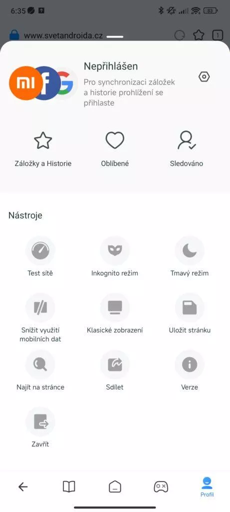 MIUI 14 prohlížeč