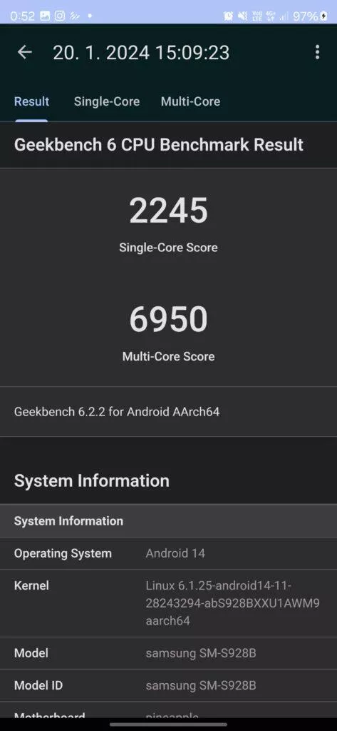 geekbench 6 galaxy s24 ultra snapdragon 8 gen 3