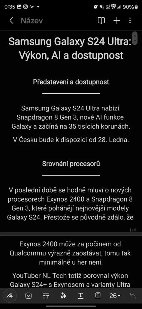 samsung notes formátování ai