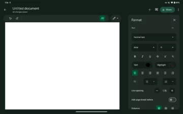 Google Dokumenty formátování tablet