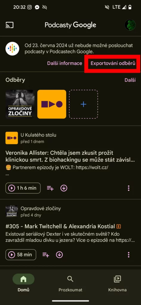 Podcasty Google převod do YouTube Music