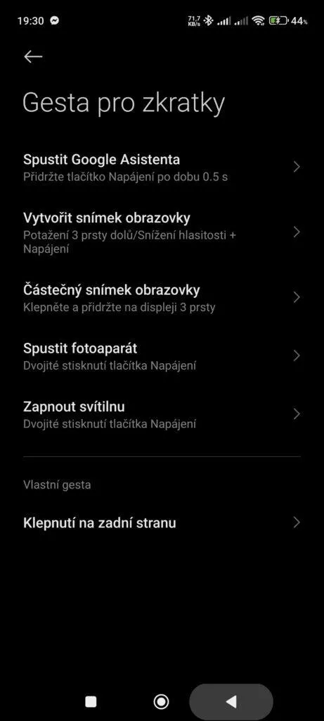 xiaomi nastavení zkratel