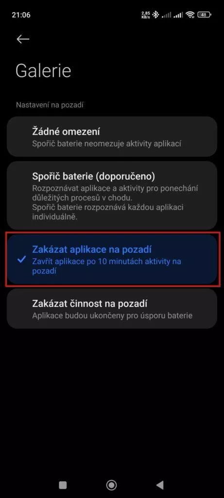 Zakázat na pozadí