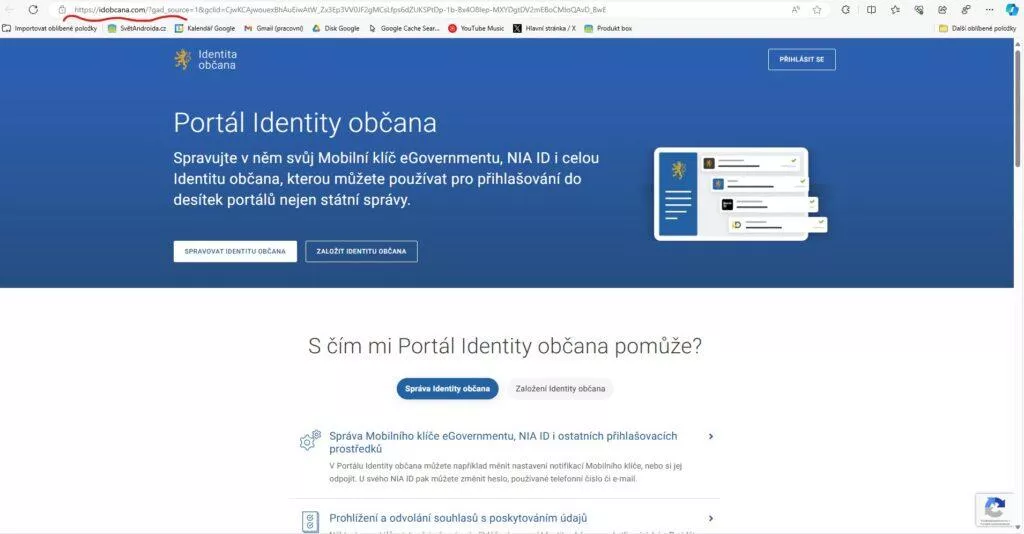 Podvodný web Portálu identity občana