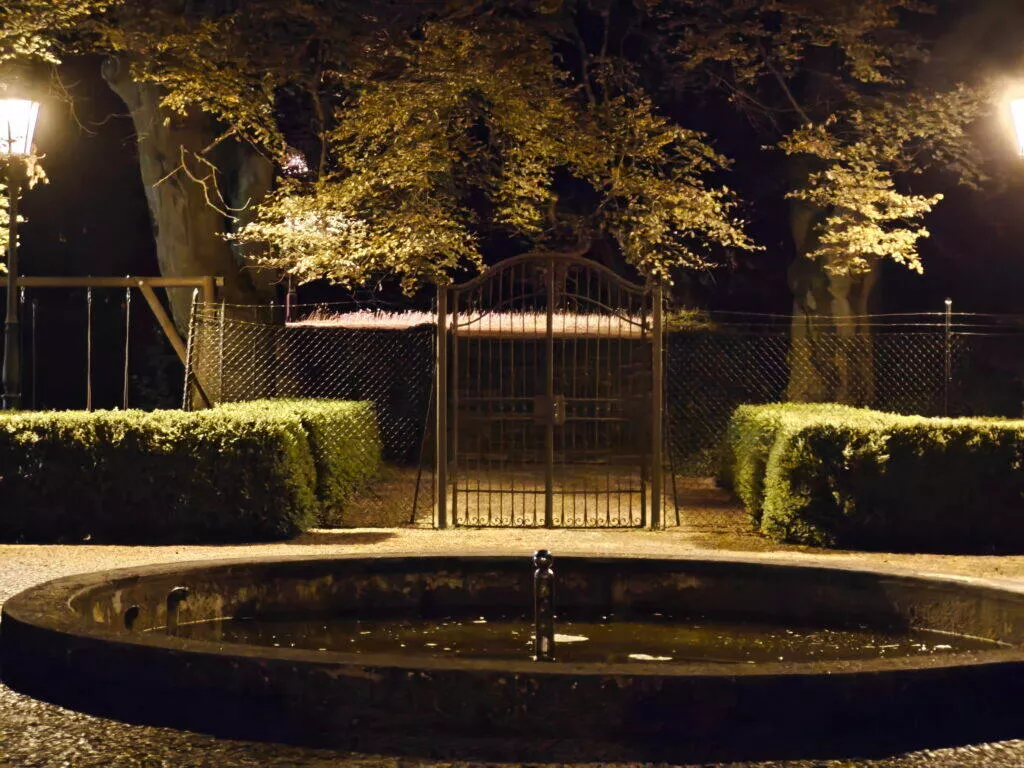 noční fotka zahrady