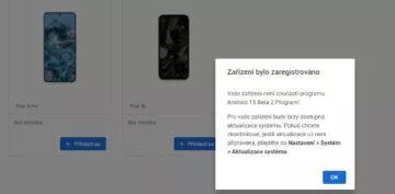 zařízení bylo registrováno