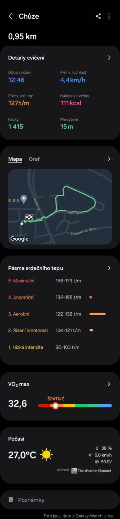 záznam chůze pomocí hodinek