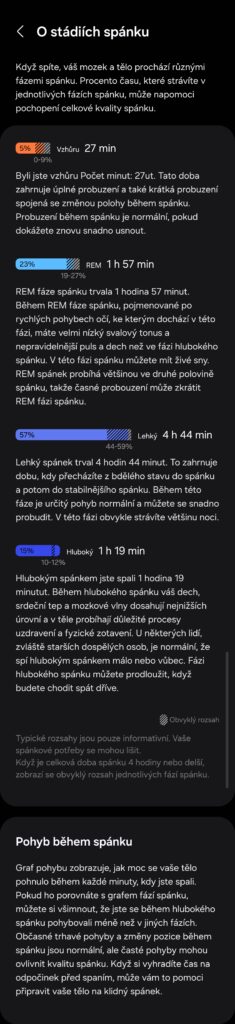 Galaxy Watch Ultra, stádia spánku detail