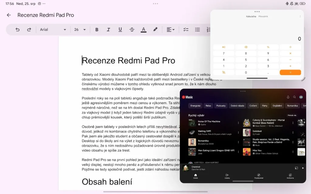 Redmi Pad pro plovoucí okna