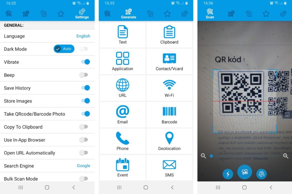 čtečka QR kódů screenshot
