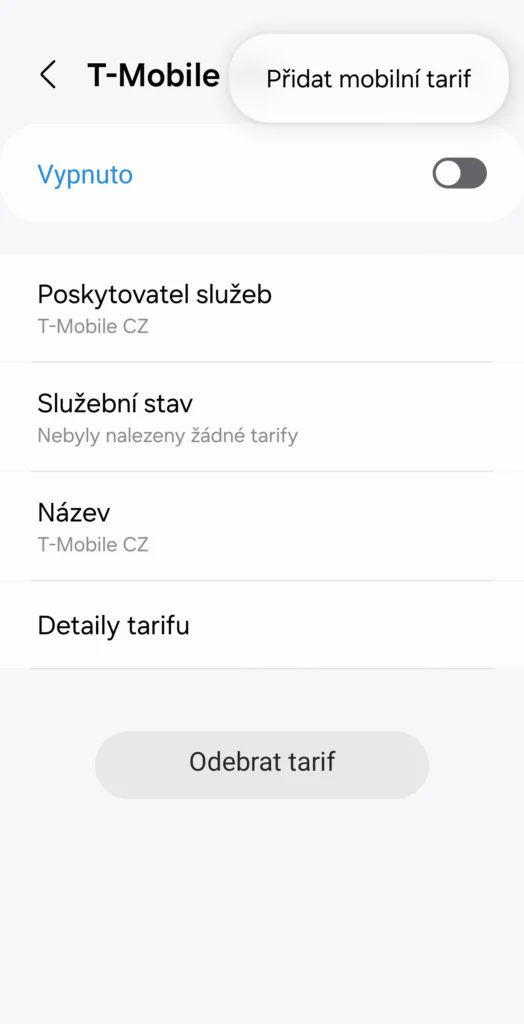 nastaveni hodinek pridat tarif