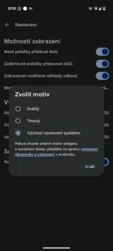 google keep nastaveni motivu