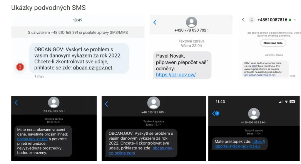 ukázky podvodných SMS