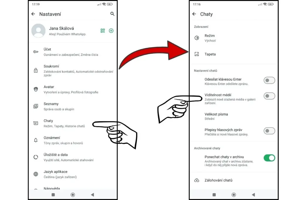WhatsApp nastavení printscreen