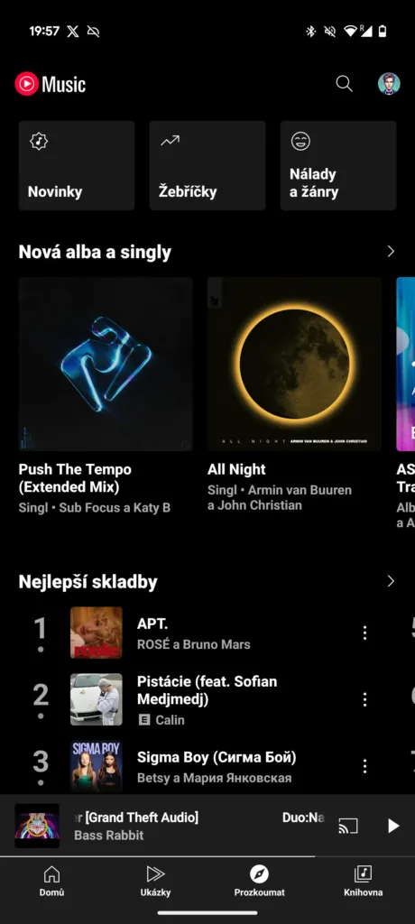 youtube music leden 2025 vzhled 2
