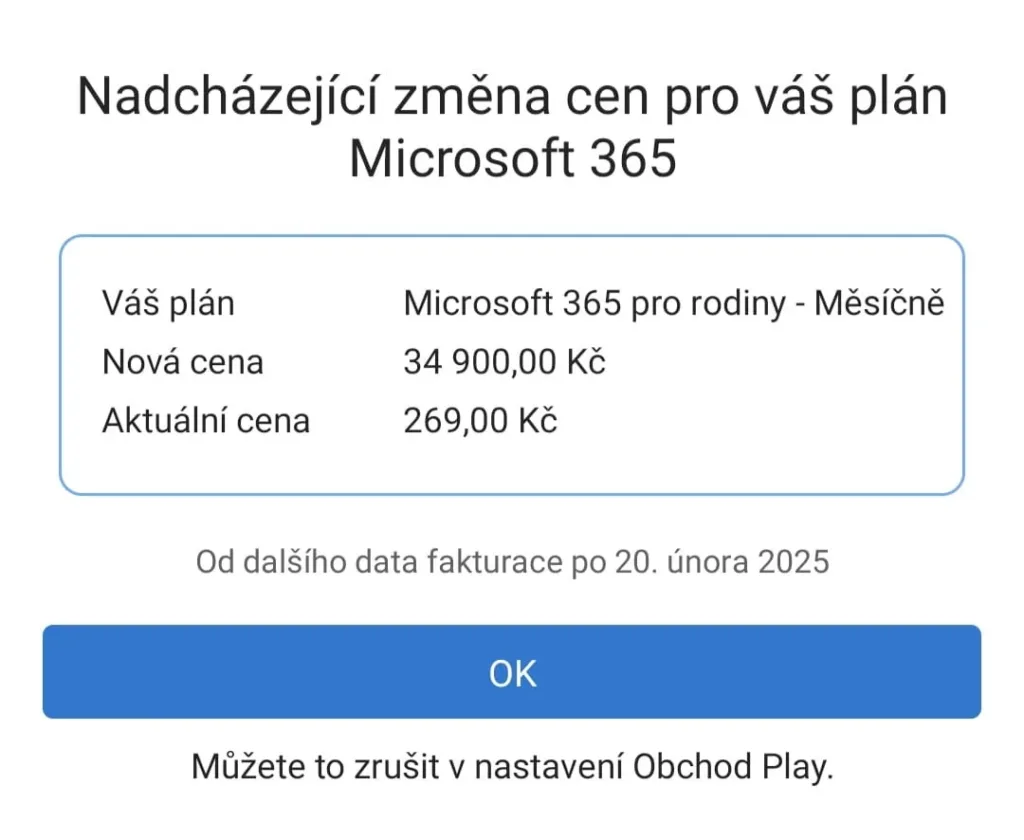 zmena cen.microsoft 365