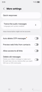 auto delete otp messages toggle in samsung messages