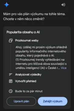 Plán Deep Research výzkumu v Google Gemini