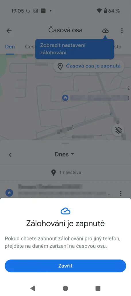 google mapy zalohovani zapnute