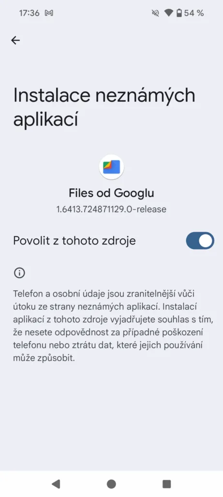 povoleni instalace neznamych aplikaci