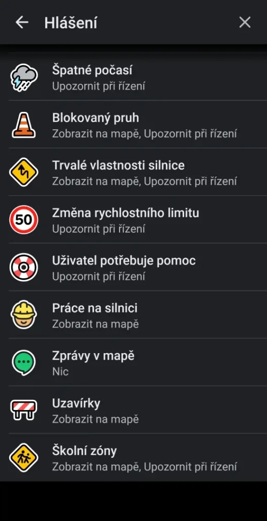 waze nastaveni hlaseni druha strana