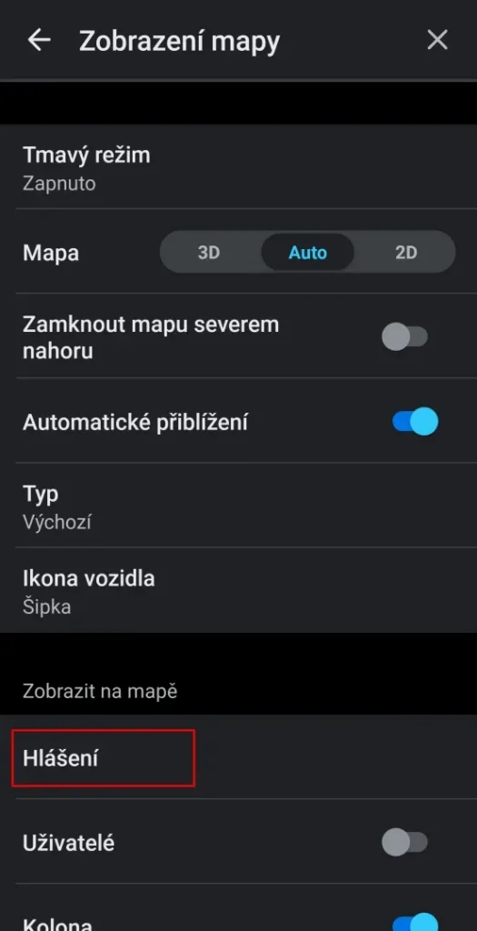 waze zobrazeni mapy
