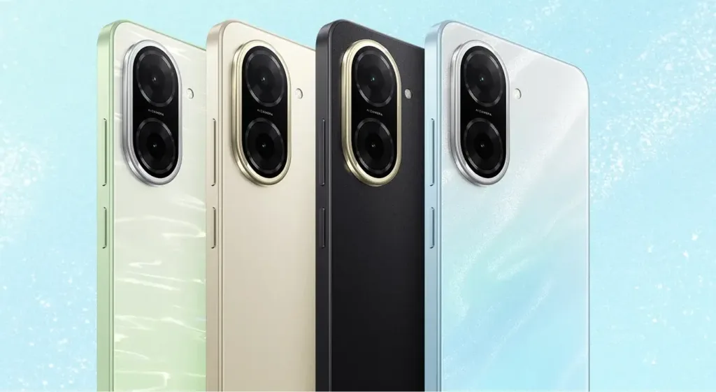 xiaomi redmi a5 ctyri barevne varianty render na modrem pozadi