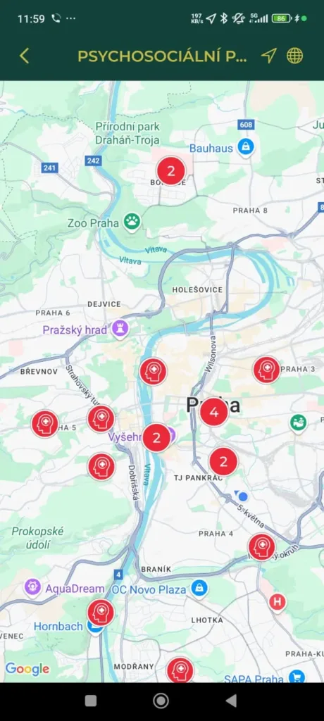 zachranka psychosocialni pomoc mapa