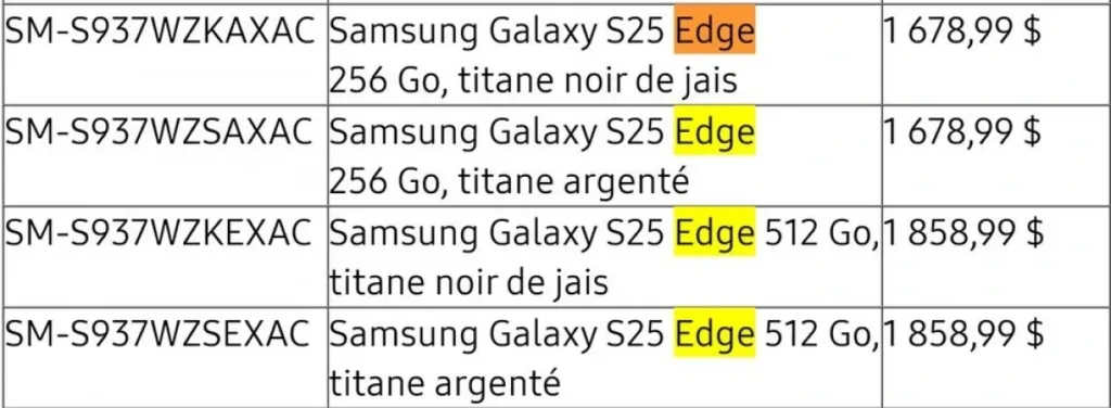 Galaxy S25 Edge ceny únik