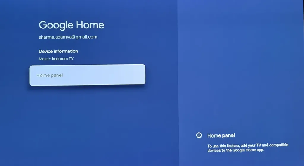 Google Home Panel Setup Chromecast with Google TV