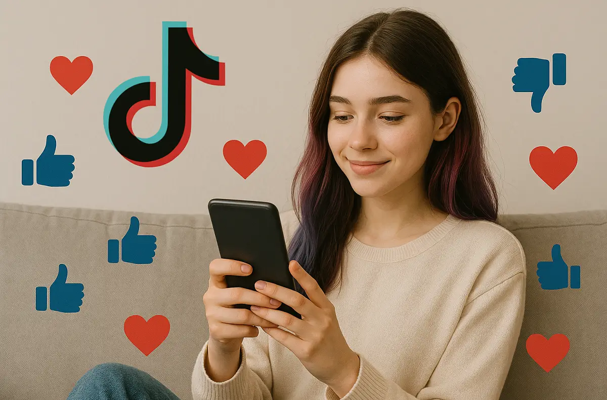 dívka s mobilem rozdává hodnocení na TikToku