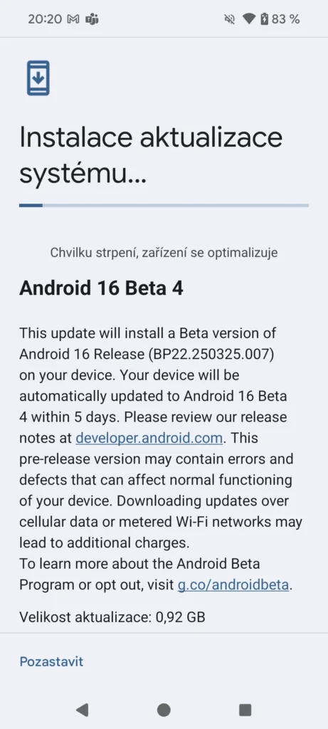 android 16 beta 4 instalace