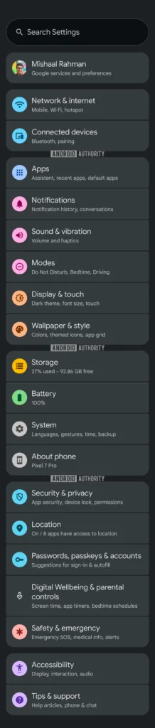 android 16 beta 4 nabidka nastaveni expresivni tmavy rezim