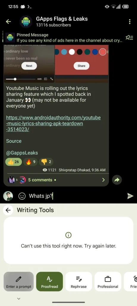 gboard nastroje pro psani vyzva reakce