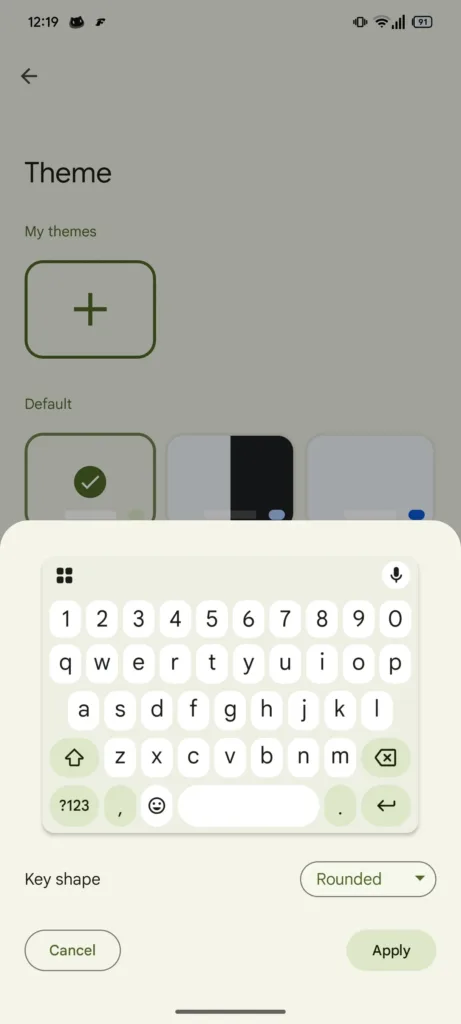 gboard tvar klaves zaoblene