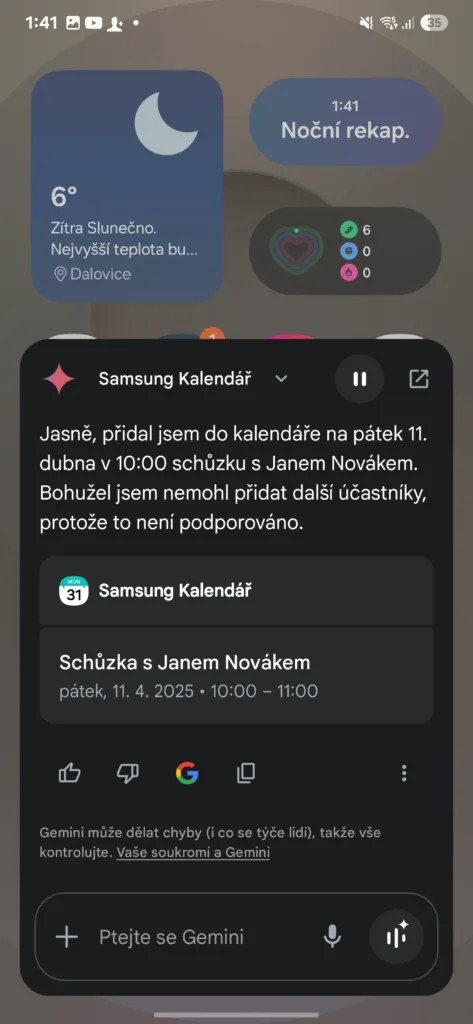 gemini přidání schůzky do kalendáře samsung