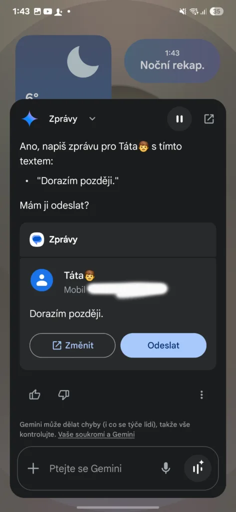 gemini psaní zpráv
