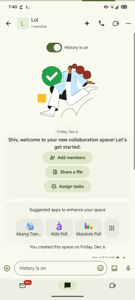 gmail google chat gemini historie