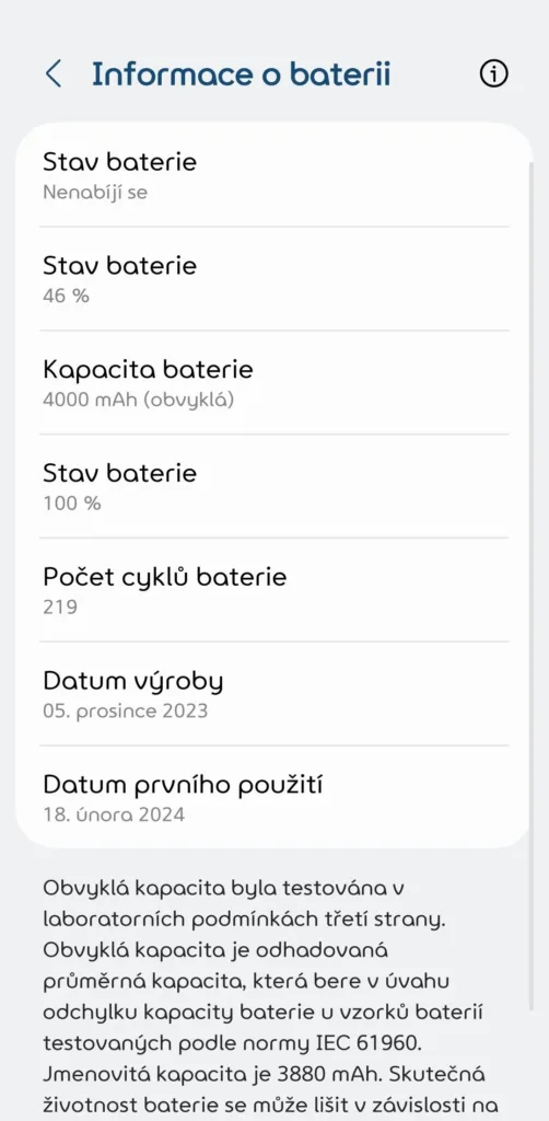 informace o baterii one ui 7 s 24