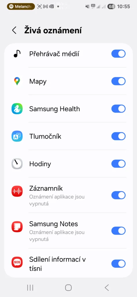 ziva oznameni s25 nastaveni zdroje