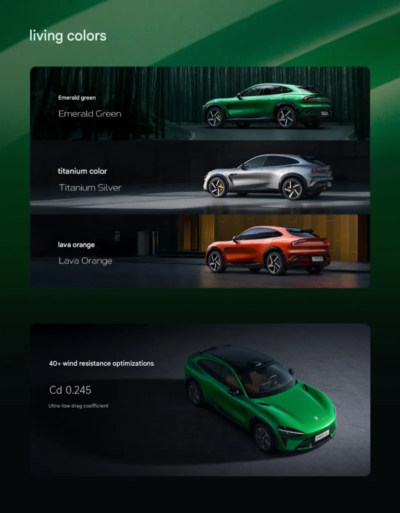 Xiaomi YU7 v různých barvách