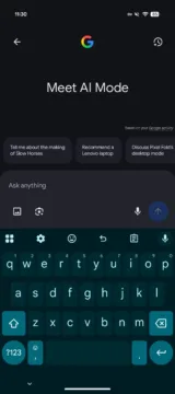 Vyhledávání Google AI mode nabídky vyhledávání