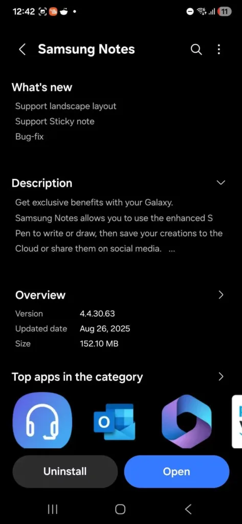 Samsung Poznámky aktualizace