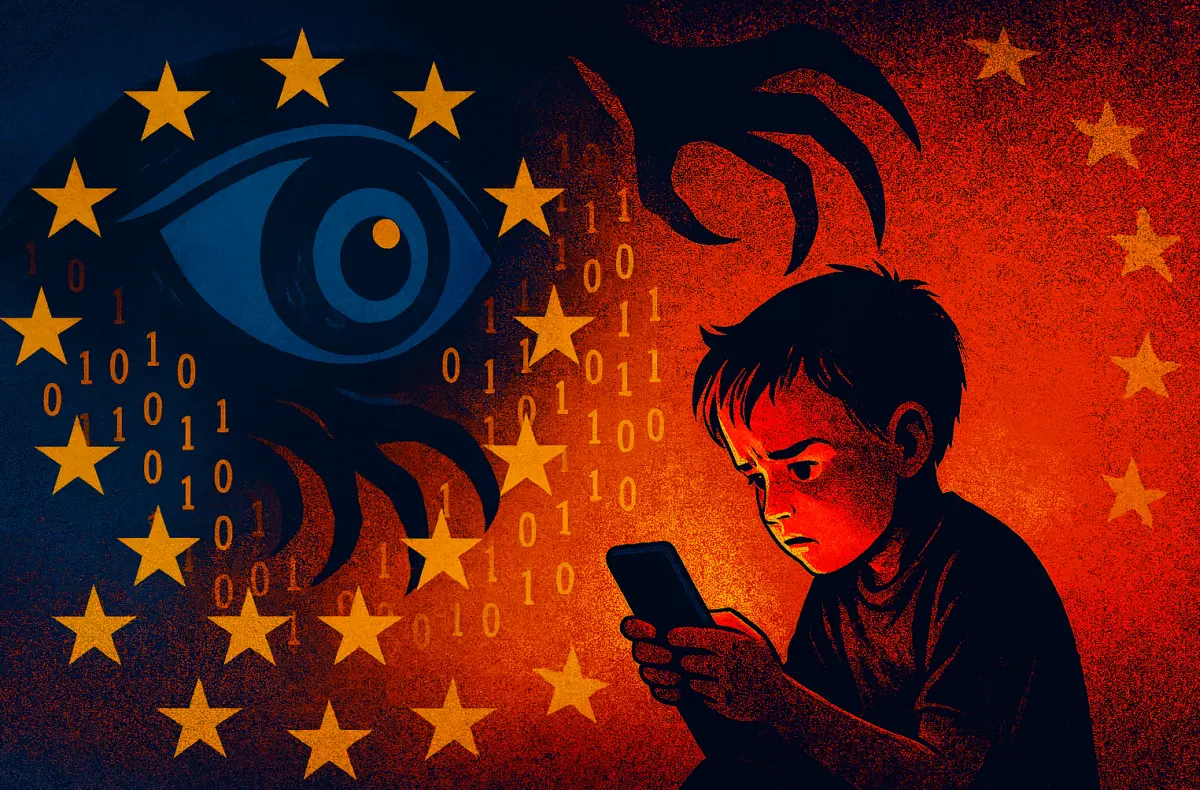 eu chat control ilustracni obrazek s okem a ditetem s telefonem